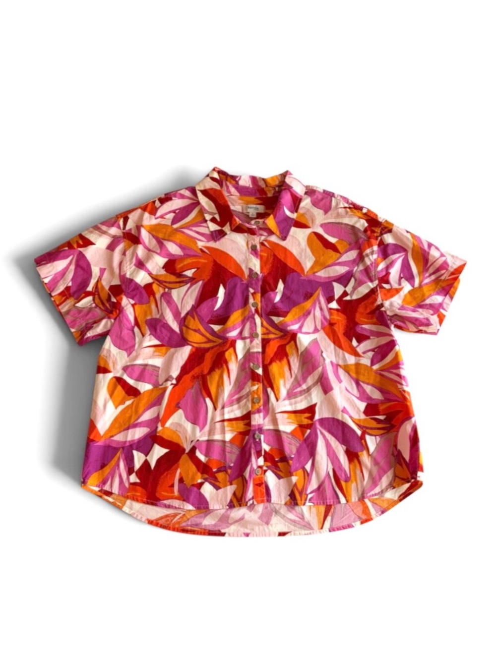 Kensie Jeans Button Up Shirt Womens Large Pink Orange Floral Tropical Top